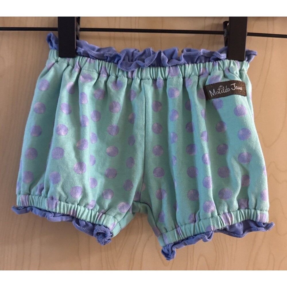 Matilda Jane Sandbox Bloomers Polkadot Shorts Blue Size 3-6 Months Teal/Lavender